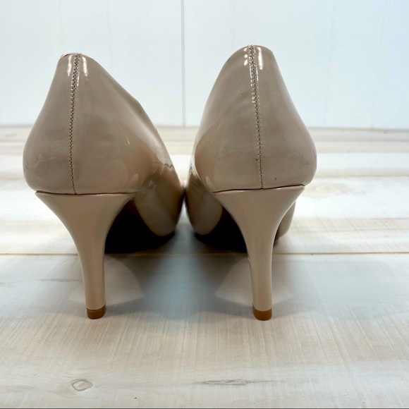 Nickels Nude Jay Criss Cross Peep Toe Vegan Heels Sz 7.5 Patent - Picture 5 of 9